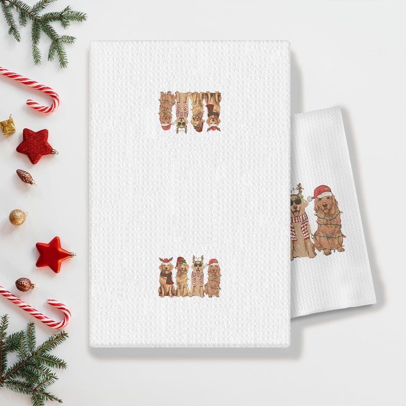 COWEB Christmas Golden Retriever Kitchen Towels, Golden Retriever Gifts for Women, Golden Retriever Christmas Decor Hand Towels, Gifts for Golden Retriever Lovers Dish Tea Towels for Kitchen, 16x24 Inch - Image 2